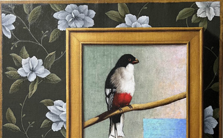 <strong>Wallpaper, frame, bird </strong> <span class="dims">24X20"</span> oil on linen